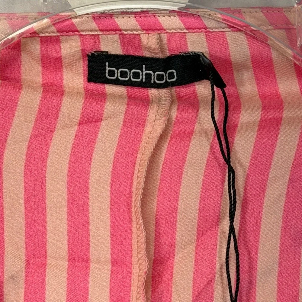 Boohoo Kimono Style Pink Striped Open Front Tie Waist Robe‎ Cover Up - Picture 3 of 4